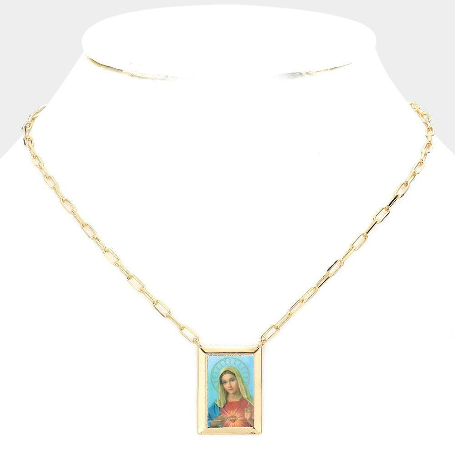Gold Dipped Virgin Mary Charm Pendant Necklace - Catholic Religious Necklace - Faith Jewelry Gift