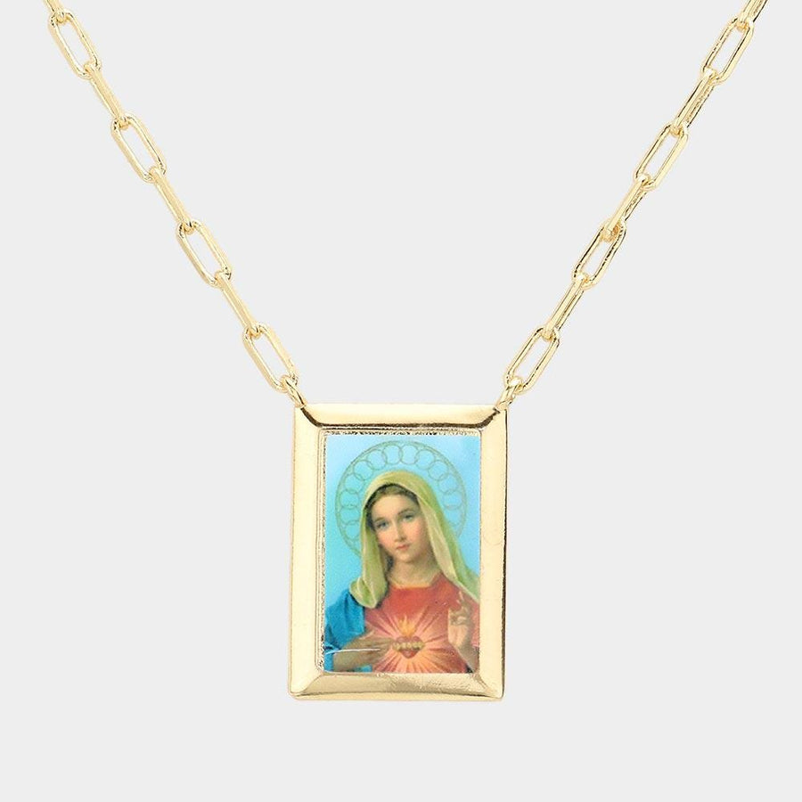 Gold Dipped Virgin Mary Charm Pendant Necklace - Catholic Religious Necklace - Faith Jewelry Gift