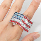 American USA Flag Rhinestone Stretch Ring, Patriotic Statement Ring, Red White Blue Jewelry