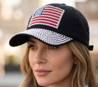 American USA Flag Studded Bling Baseball Cap - Rhinestone Patriotic Hat - Glam Trucker Hat