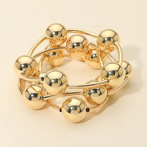 3PC Metal Ball Bar Beaded Stretch Layered Bracelet Set - Stackable Wrist Stack - Boho Bracelet
