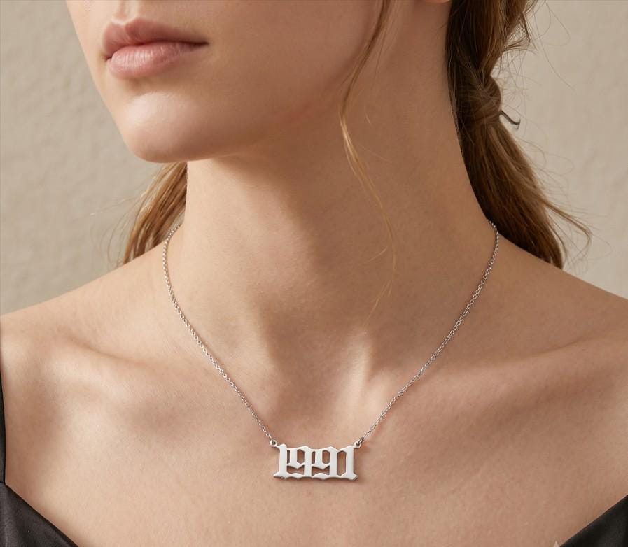 Gold Dipped Birth Year Plate Pendant Necklace -  Birthday Graduation Gift - Custom Year Necklaces