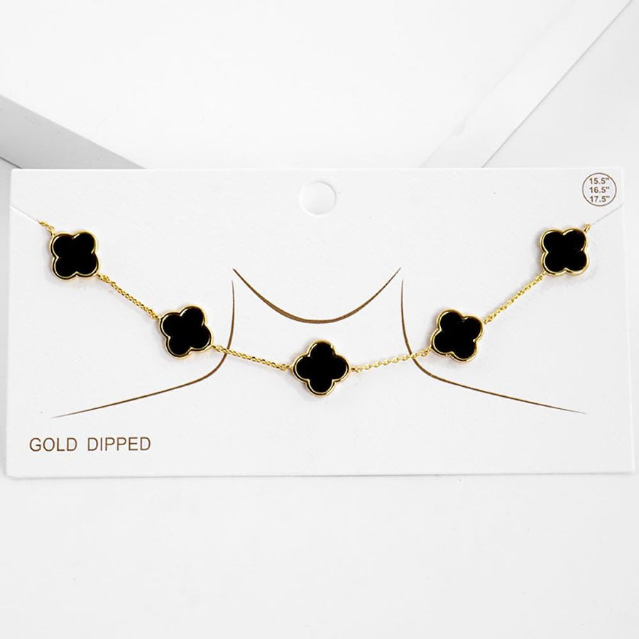 Gold Dipped Mother of Pearl Quatrefoil Station Necklace - Clover Necklace - Dainty Layering Chain