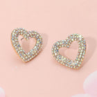 Stone Paved Open Heart Stud Earrings - Dainty Crystal Studs - Pave Heart Earring Gift