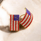 Crystal Pave American Flag Earrings, Patriotic Rhinestone USA Flag Studs, Red White Blue Earring