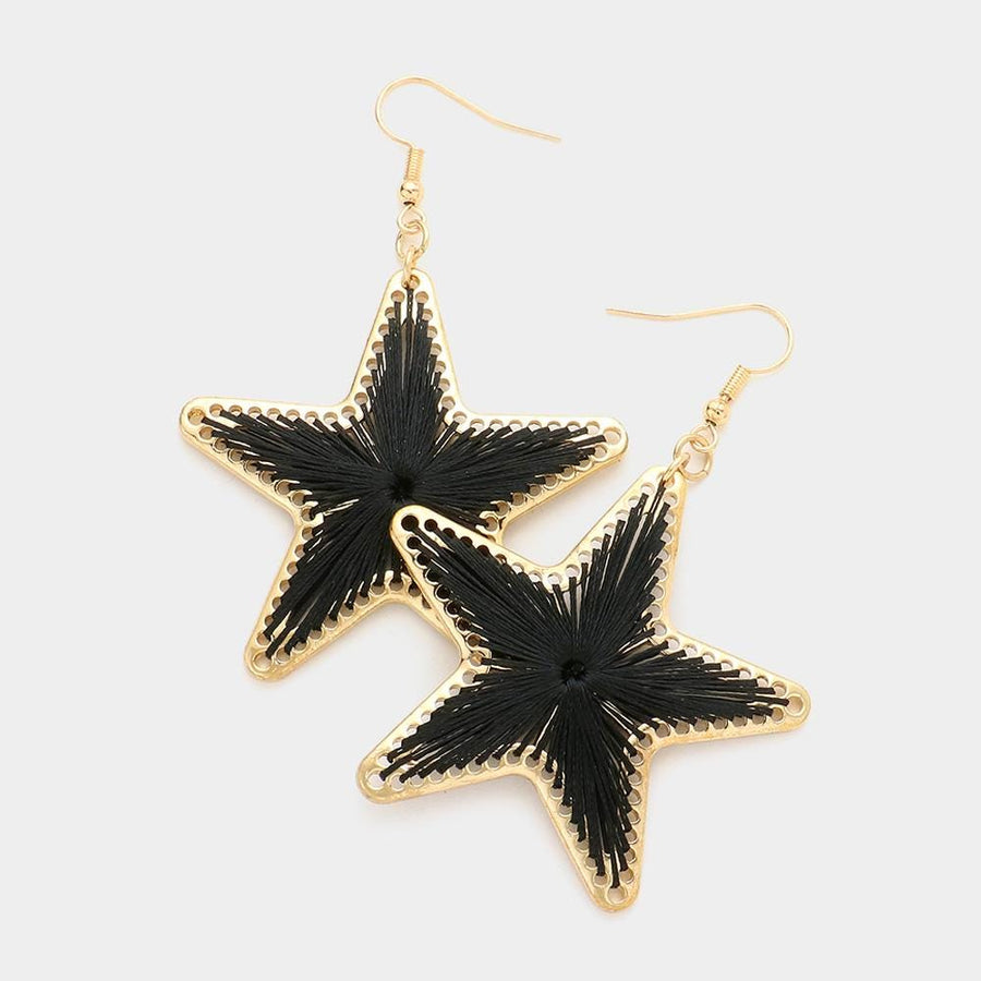 Thread Wrapped Star Dangle Earrings - Boho Celestial Drop Earrings - Artisan Threads Earring