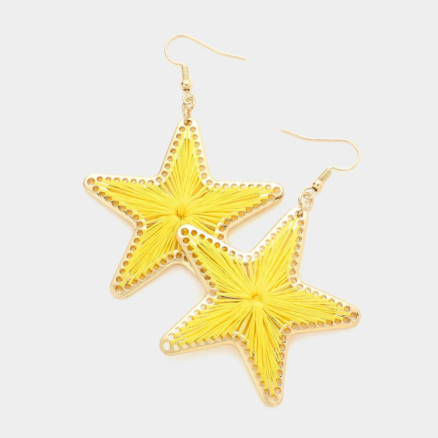 Thread Wrapped Star Dangle Earrings - Boho Celestial Drop Earrings - Artisan Threads Earring