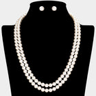 Double Layered Pearl Necklace - Classic Pearl Multi Strand Chain - Elegant Bridal Wedding Jewelry Gift