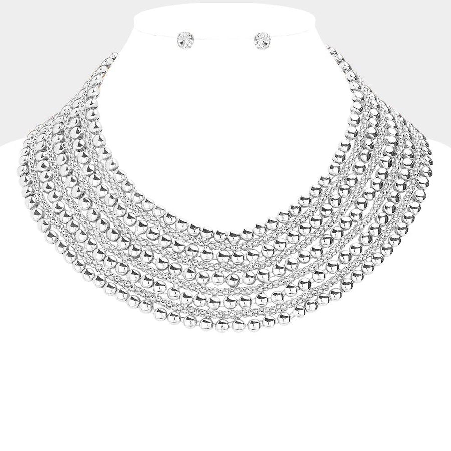 Metal Bubble Bib Choker Necklace, Bold Layered Chunky Statement Necklace Set