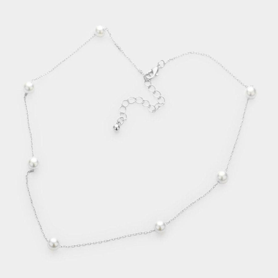 Pearl Station Necklace - Dainty Floating Pearl Chain - Minimalist Bridal Pearls Necklaces