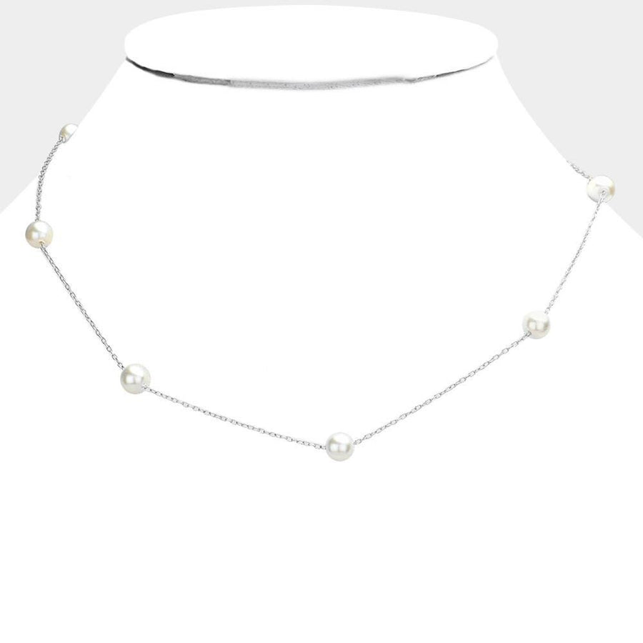Pearl Station Necklace - Dainty Floating Pearl Chain - Minimalist Bridal Pearls Necklaces