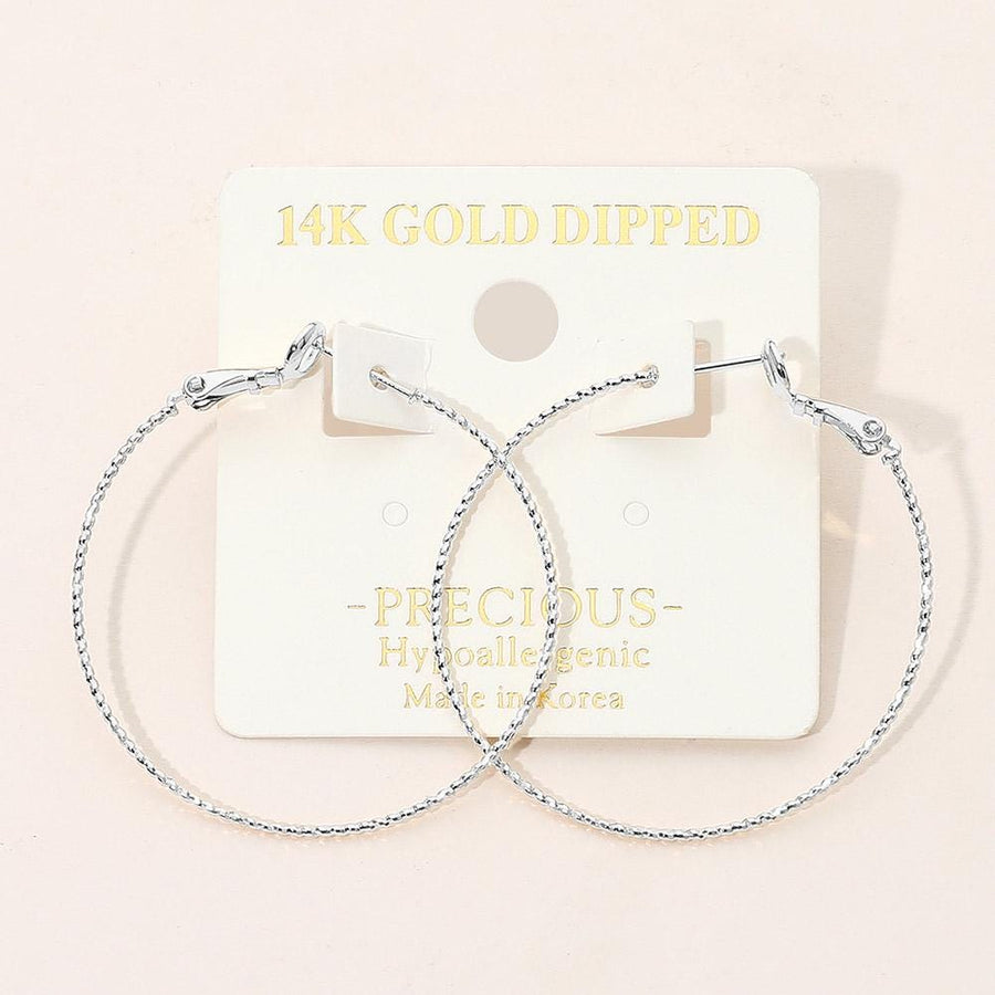 14K Gold Dipped Hypoallergenic Textured Skinny Hoop Earrings - Thin Gold Hoops - Minimalist Everyday Earring