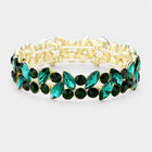Glass Crystal Marquise Stone Cluster Stretch Bracelet - Sparkle Rhinestone Bracelet - Bridal Stackable Bracelets