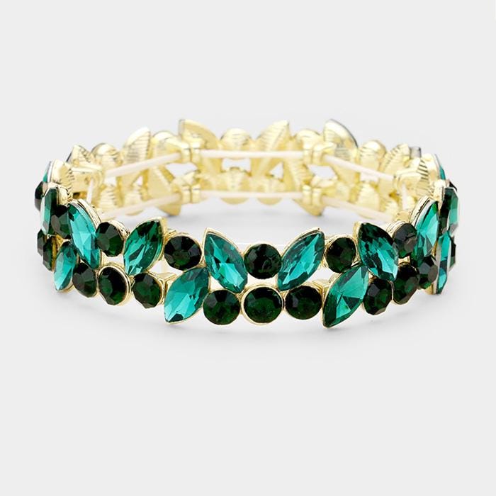 Glass Crystal Marquise Stone Cluster Stretch Bracelet - Sparkle Rhinestone Bracelet - Bridal Stackable Bracelets