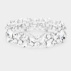 Glass Crystal Marquise Stone Cluster Stretch Bracelet - Sparkle Rhinestone Bracelet - Bridal Stackable Bracelets