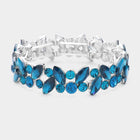 Glass Crystal Marquise Stone Cluster Stretch Bracelet - Sparkle Rhinestone Bracelet - Bridal Stackable Bracelets