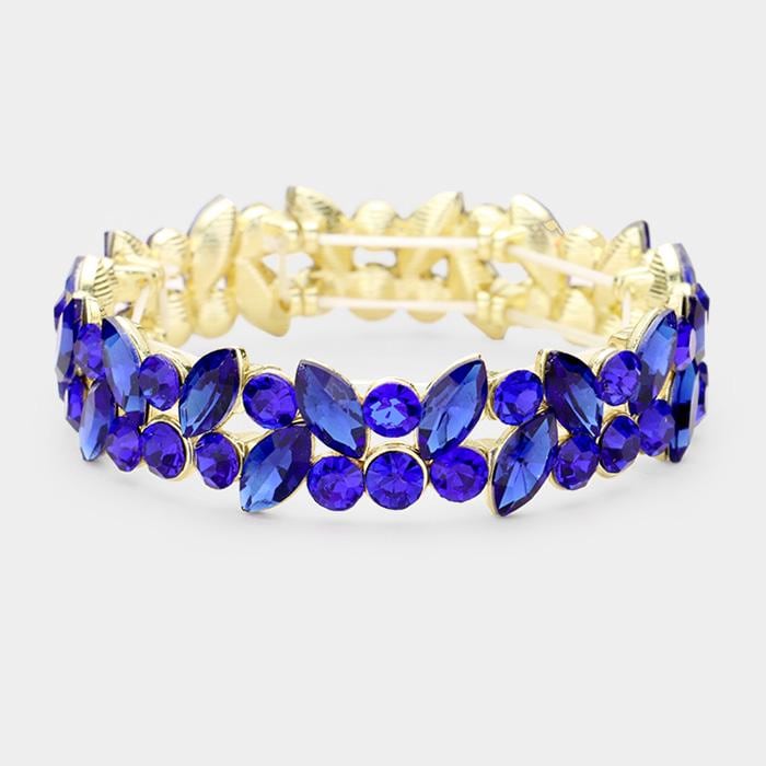 Glass Crystal Marquise Stone Cluster Stretch Bracelet - Sparkle Rhinestone Bracelet - Bridal Stackable Bracelets