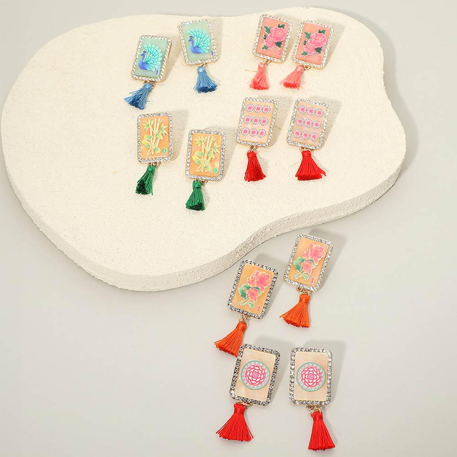 Frame  Style Tassel Drop Earrings - Colorful Tassel Festival Dangle Earring - Boho Statement Jewelry