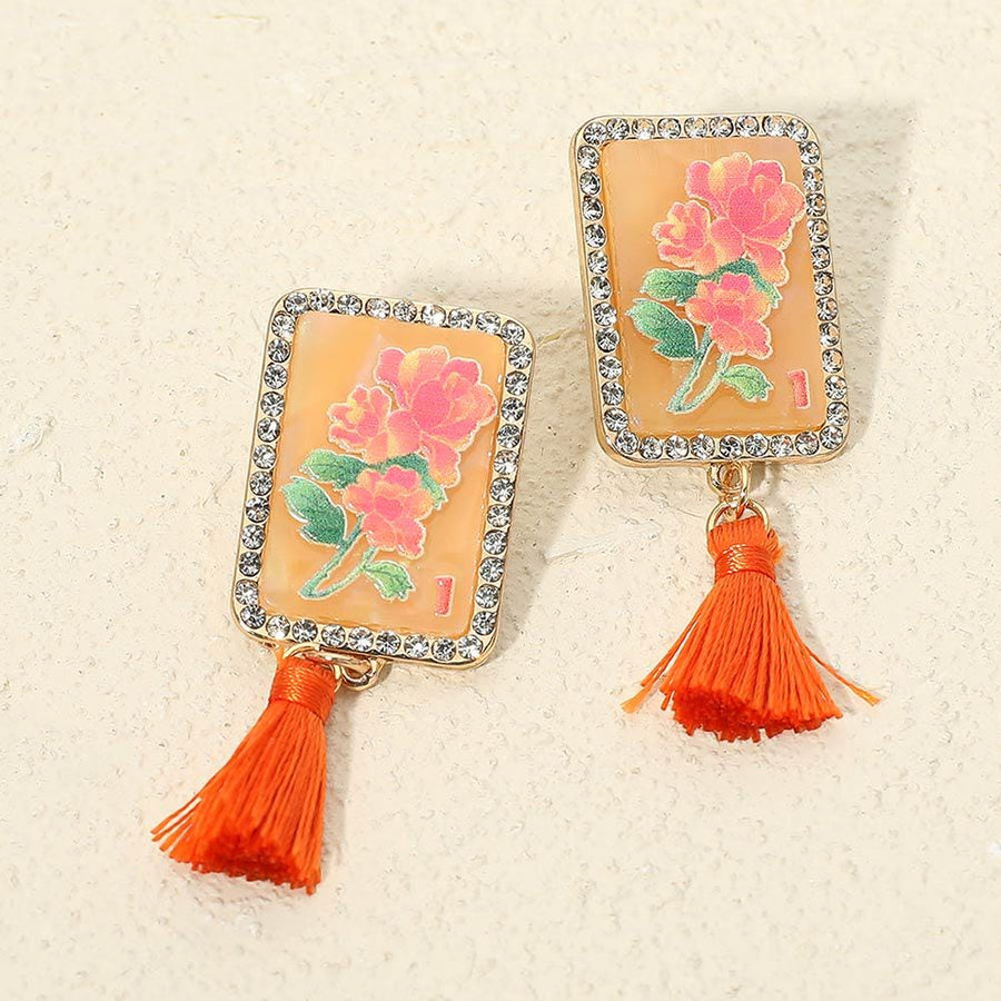 Frame  Style Tassel Drop Earrings - Colorful Tassel Festival Dangle Earring - Boho Statement Jewelry