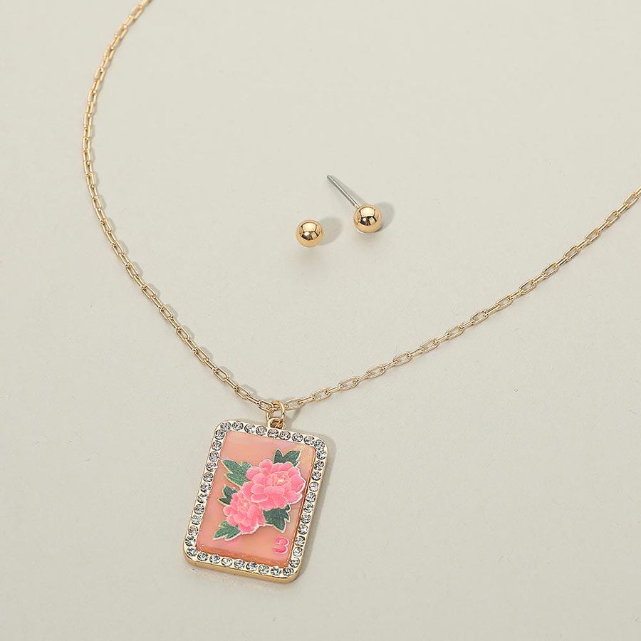 Floral Frame Pendant Necklace – Geometric Chain – Modern Pendant Artistic Jewelry Gift