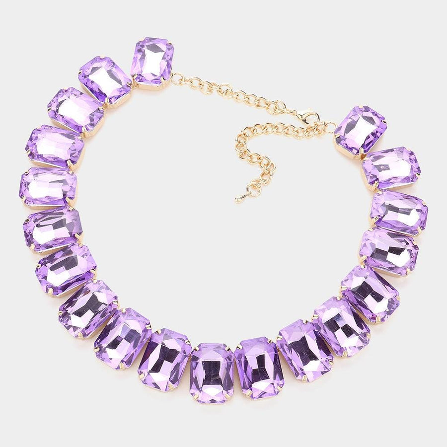 Emerald Cut Stone Collar Evening Necklace - Crystal Bridal Statement Necklace