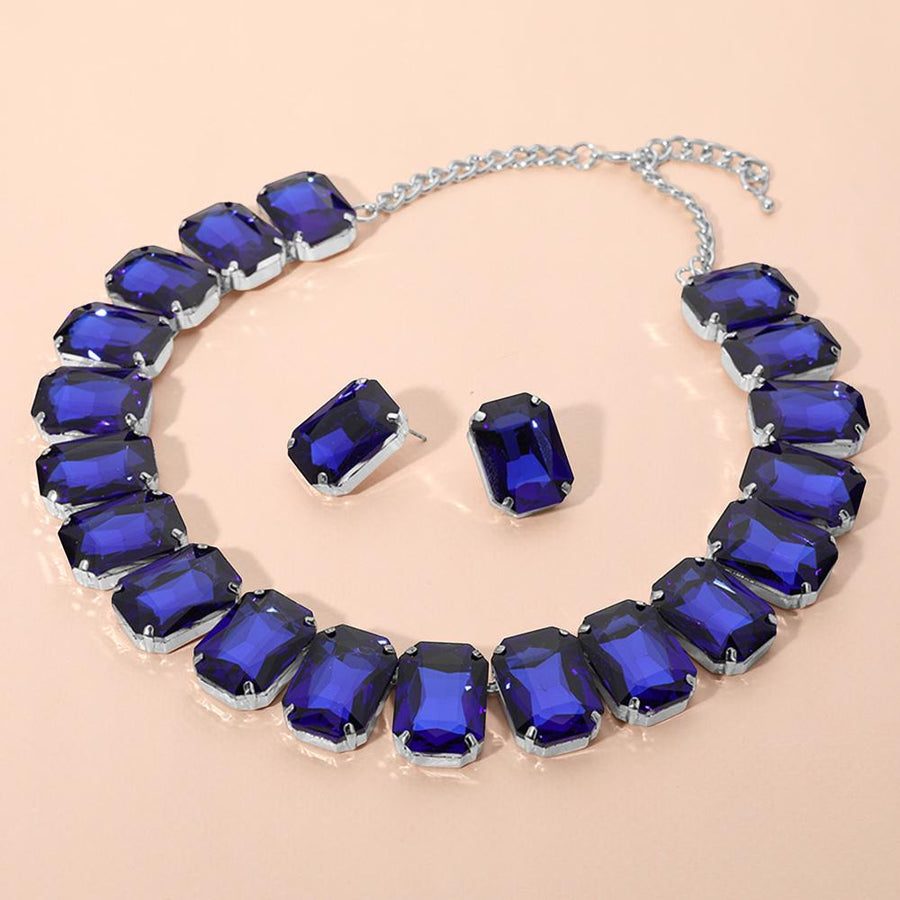 Emerald Cut Stone Collar Evening Necklace - Crystal Bridal Statement Necklace