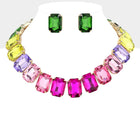 Emerald Cut Stone Collar Evening Necklace - Crystal Bridal Statement Necklace