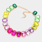 Emerald Cut Stone Collar Evening Necklace - Crystal Bridal Statement Necklace
