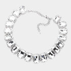 Emerald Cut Stone Collar Evening Necklace - Crystal Bridal Statement Necklace