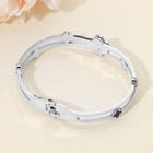 Stainless Steel Mother of Pearl Quatrefoil CZ Stone Hinged Bangle Bracelet | Elegant Clover Bracelet