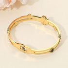 Stainless Steel Mother of Pearl Quatrefoil CZ Stone Hinged Bangle Bracelet | Elegant Clover Bracelet