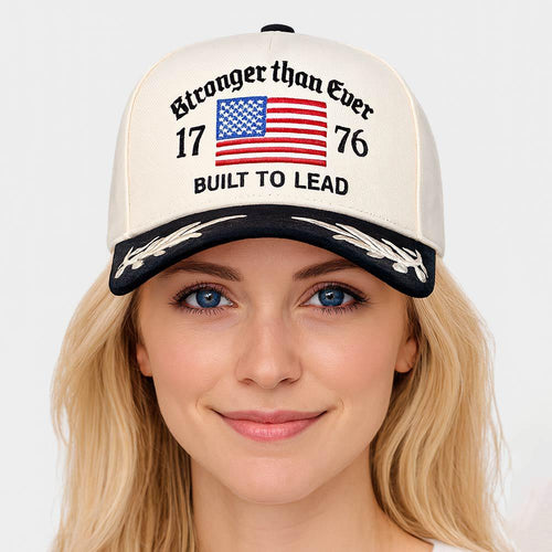 Stronger Than Ever 1776 USA Flag Leaf Embroidered Baseball Cap - American Pride Gift
