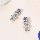Glittered Enamel USA Flag Top Hat Teddy Bear Stud Earrings - Patriotic Bear Style Studs