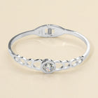 Stainless Steel Roman Numeral Stone Bezel Accent Hinged Bangle Bracelet | Elegant Luxury Bracelet