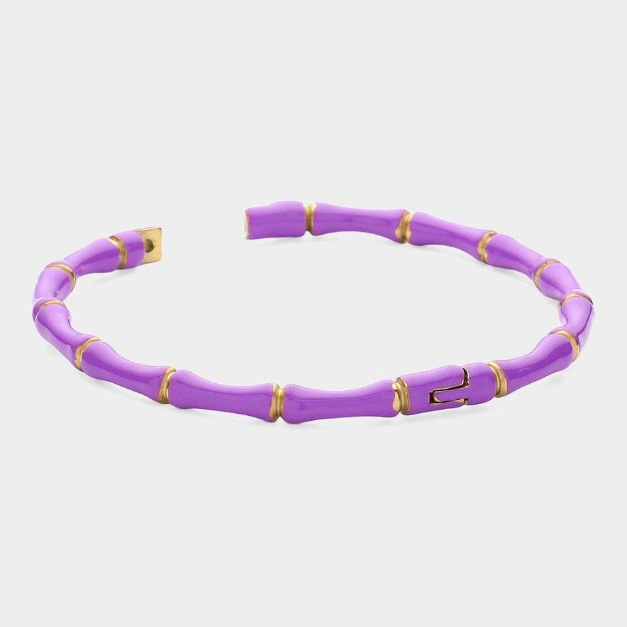Enamel Bamboo Hinged Bangle Bracelet - Nature Inspired Boho Bangle - Plant Jewelry Gift