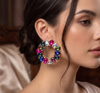 Teardrop Stone Cluster Open Circle Statement Evening Drop Earrings - Bridal Wedding Formal Earrings