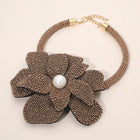 Pearl Center Bling Studded Oversized Flower Necklace - Bold Floral Statement Necklace - Bridal Glam Necklaces