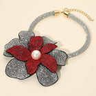 Pearl Center Bling Studded Oversized Flower Necklace - Bold Floral Chunky Statement Necklace - Bridal Jewelry