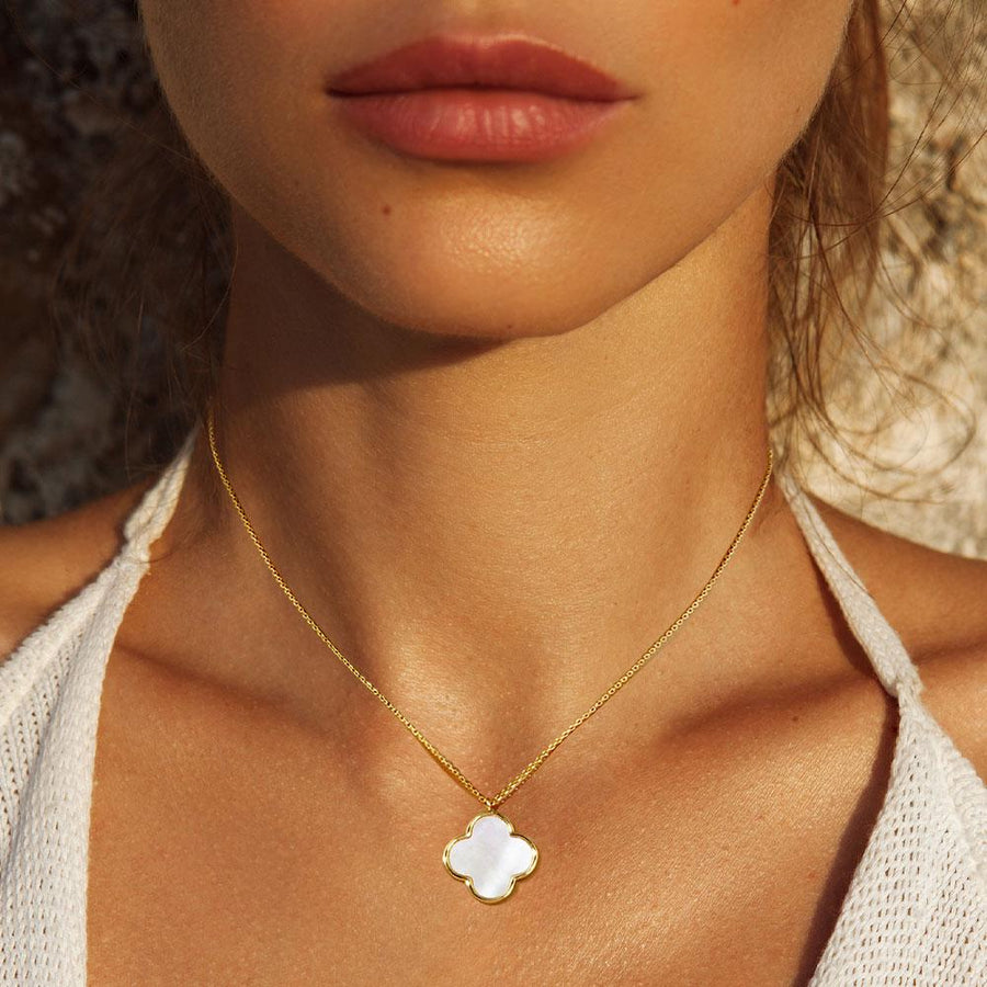 Gold Dipped Quatrefoil Clover Pendant Necklace, Minimalist Dainty Jewelry