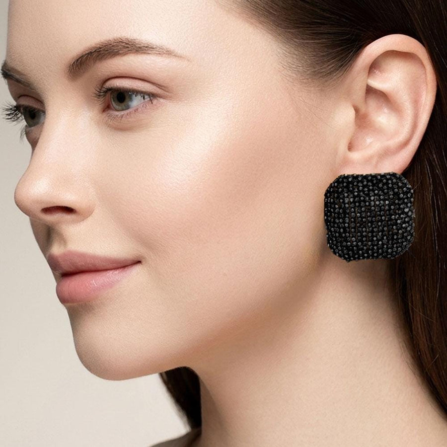 Bold Bling Studded Square Statement Earrings - Chunky Geometric Earrings - Glamour Party Earring - Evening Jewelry