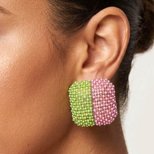 Bold Bling Studded Square Statement Earrings - Chunky Geometric Earrings - Glamour Party Earring - Evening Jewelry