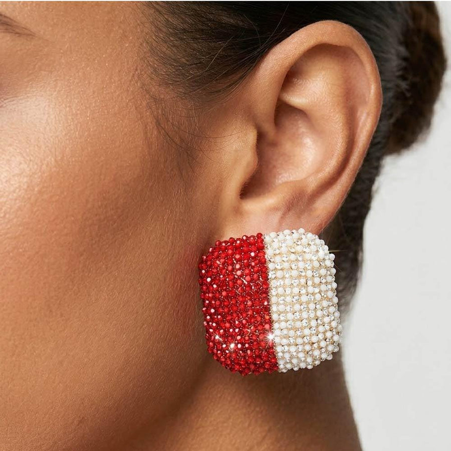 Bold Bling Studded Square Statement Earrings - Chunky Geometric Earrings - Glamour Party Earring - Evening Jewelry