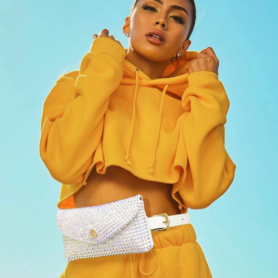Bling Envelope Belt Crossbody Bag - Sparkle Glam Fanny Pack - Studded Waist Hip Bag