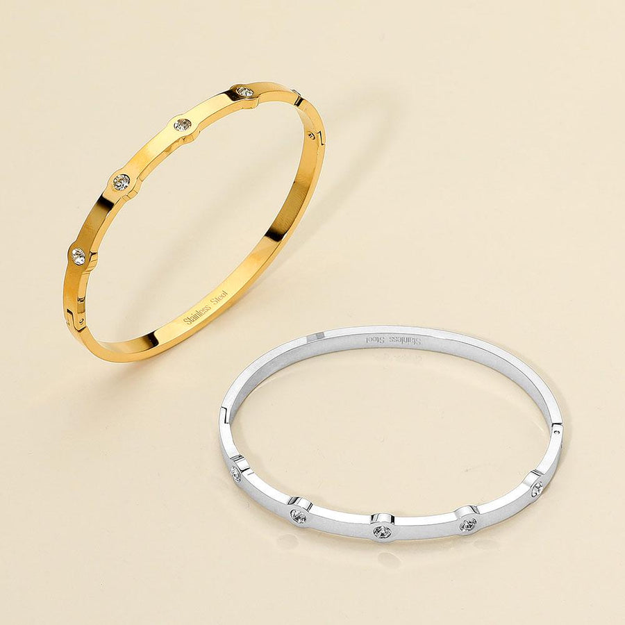 Stainless Steel Stone Paved Slim Hinged Bangle Bracelet - Dainty Sparkle Bracelet - Delicate Bridal Jewelry