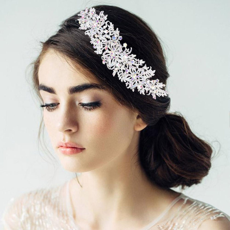 Rhinestone Floral Leaf Vine Headpiece – Crystal Headband for Wedding, Hair Accessory for Bride & Bridesmaids