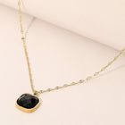 Stainless Steel Square Stone Pendant Necklace - Dainty Minimalist Chain - Elegant Everyday Pendant