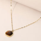 Stainless Steel Square Stone Pendant Necklace - Dainty Minimalist Chain - Elegant Everyday Pendant