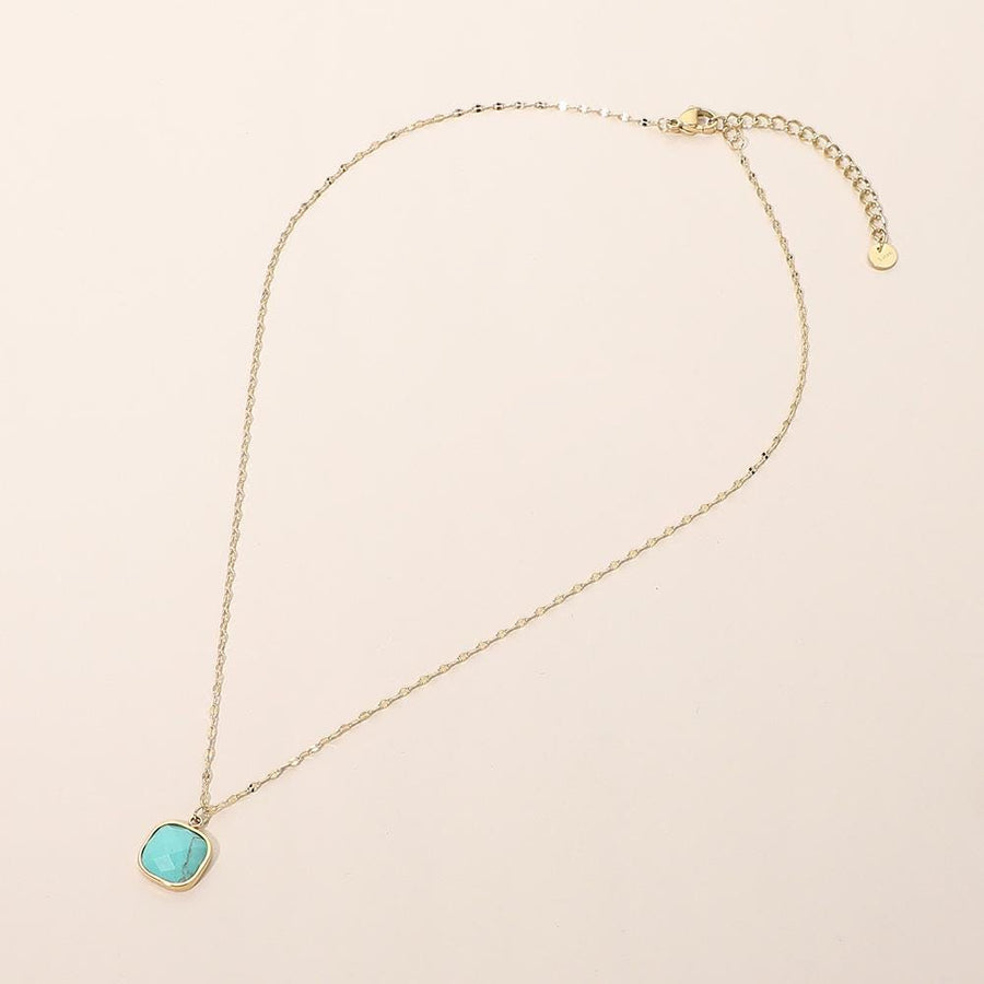 Stainless Steel Square Stone Pendant Necklace - Dainty Minimalist Chain - Elegant Everyday Pendant