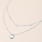 Stainless Steel Heart Charm Station Layered Necklace - Dainty Floating Heart Chain - Multi-Strand Lover Jewelry