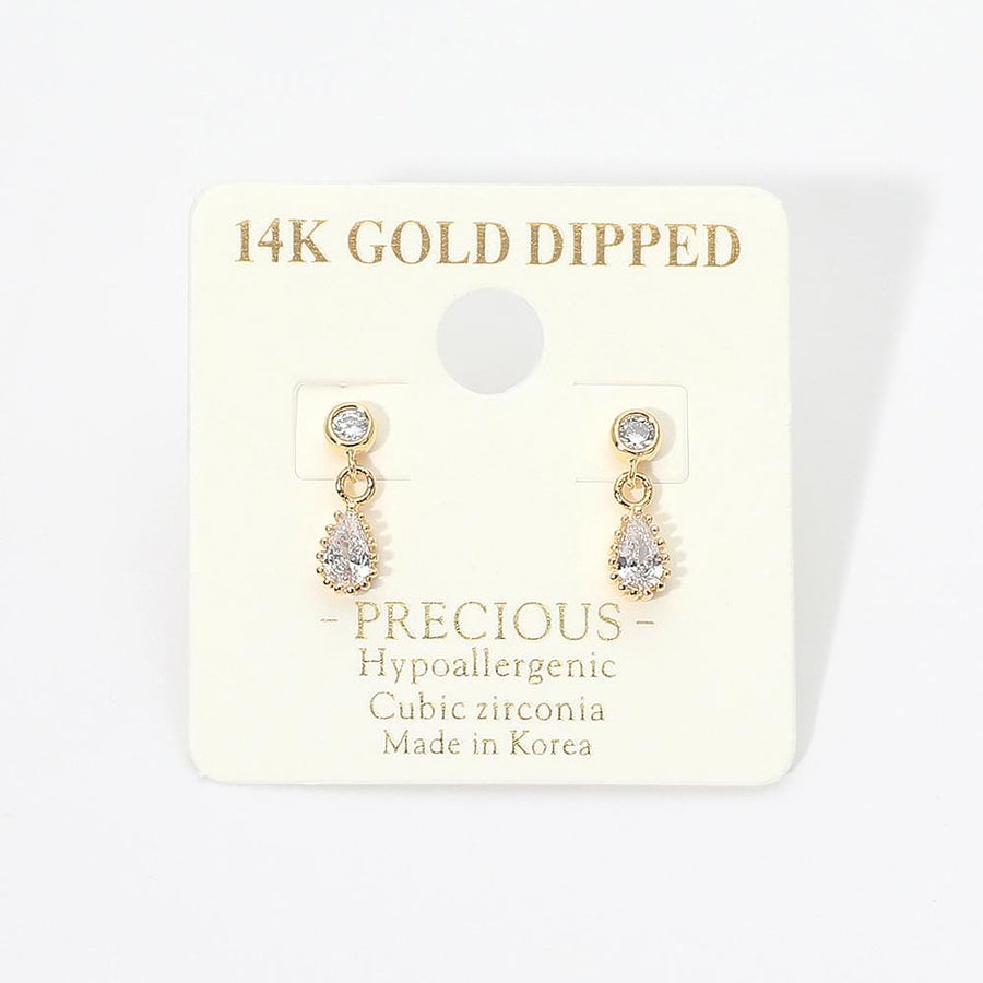 14K Gold Dipped Teardrop CZ Drop Earrings – Dainty Sparkle Bridal Jewelry